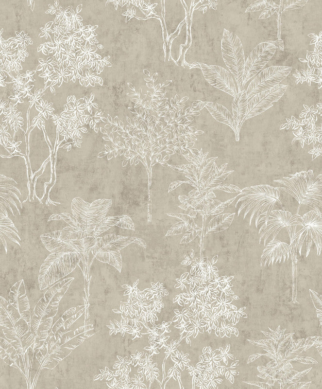 Sample Floating Foliage Wallpaper in Light Silver Grey
