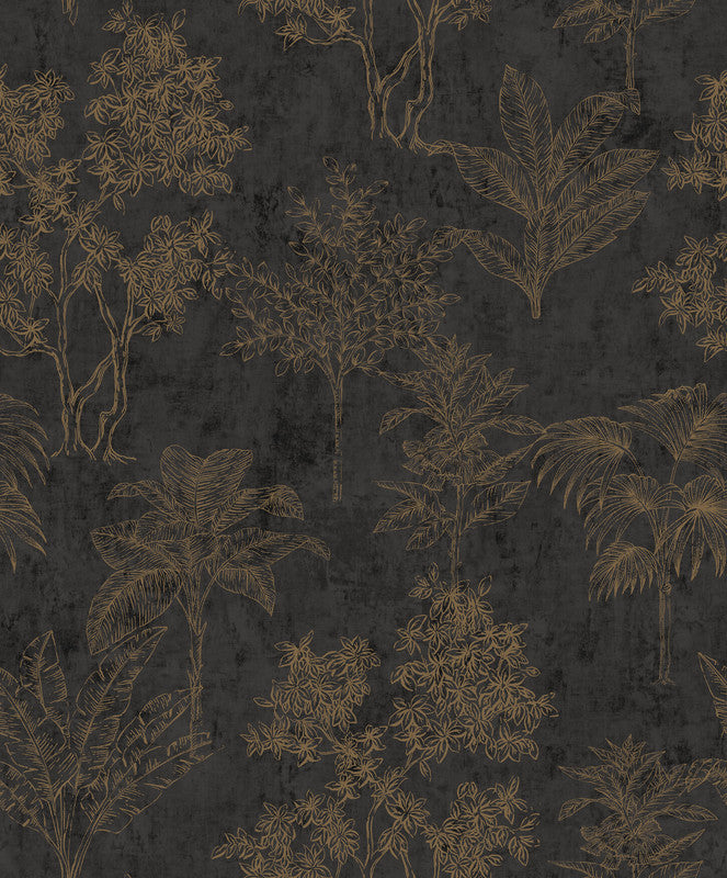 Floating Foliage Wallpaper in Rose Gold/Blue