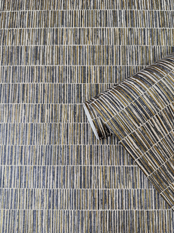 Bamboo Screen Wallpaper in Silver Grey/Gold