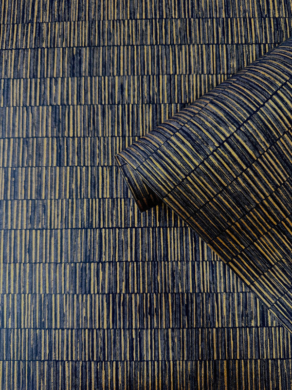 Bamboo Screen Wallpaper in Blue/Rose Gold
