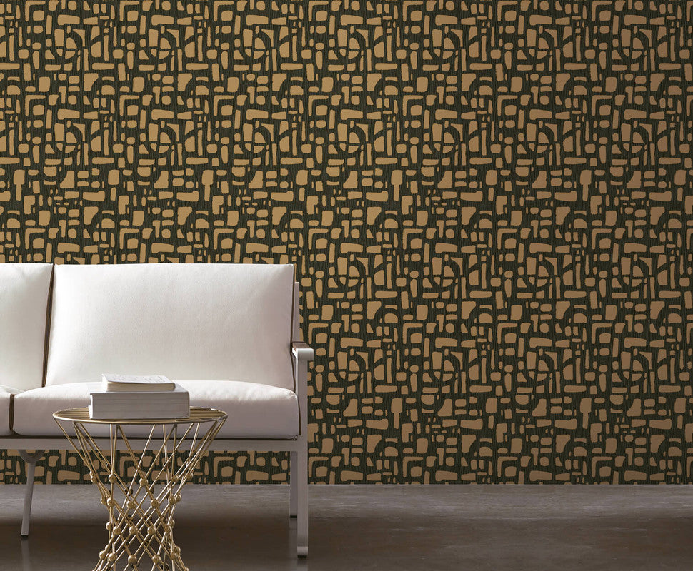 Chunky Geo Wallpaper in Rose Gold/Blue
