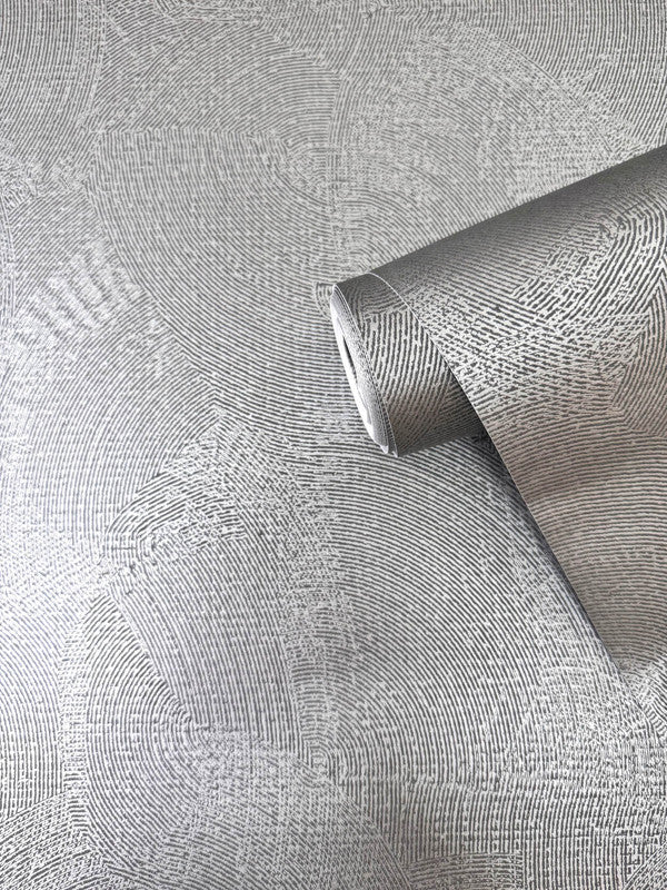 Plaster Fan Wallpaper in Deep Silver Grey