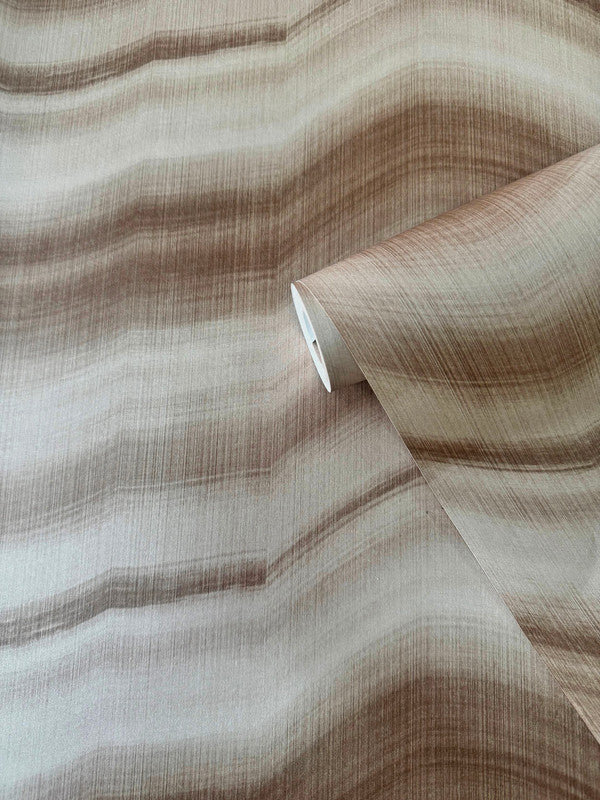 Cloudy Stripe Wallpaper in Bronze Brown