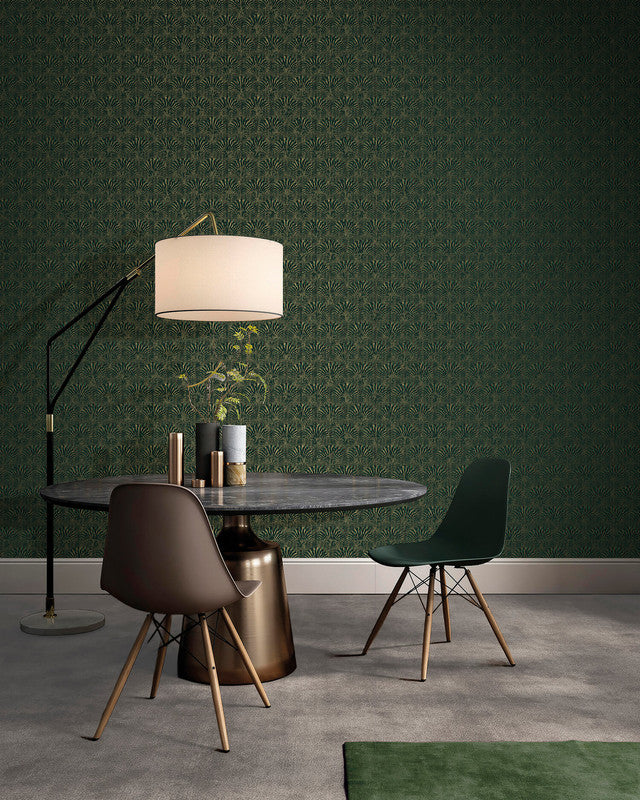 Fan Geometric Wallpaper in Gold/Green