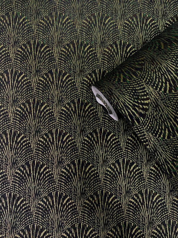 Fan Geometric Wallpaper in Gold/Green