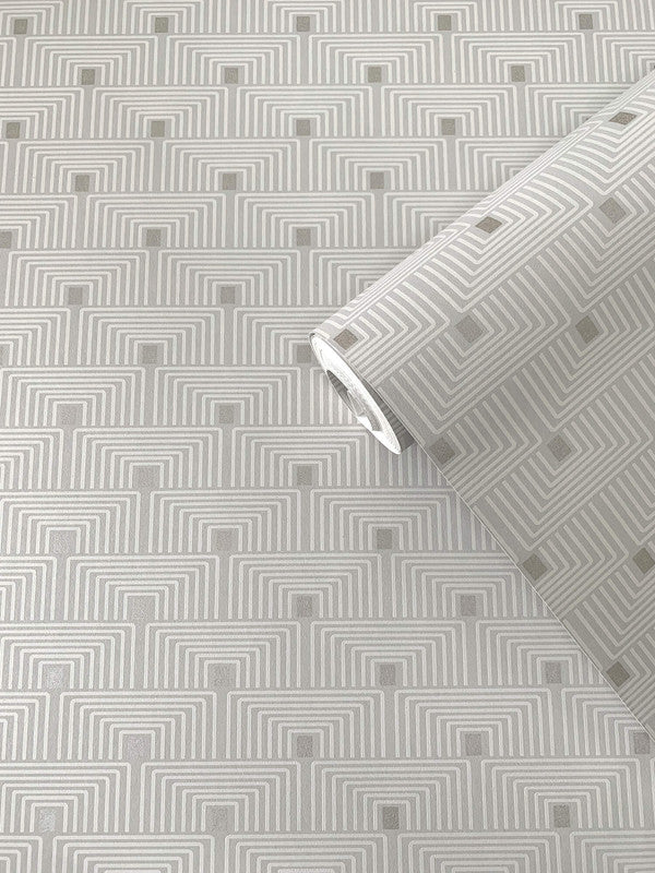 Geo Key Wallpaper in Cream/Silver
