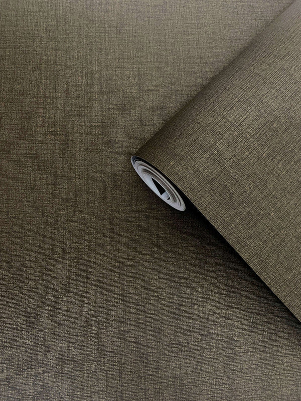 Plain Linen-Effect Wallpaper in Bronze Brown