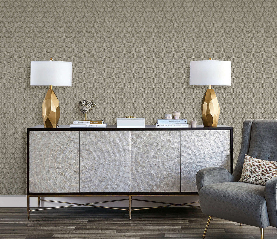 Geo Arch Art Deco Wallpaper in Bronze Brown