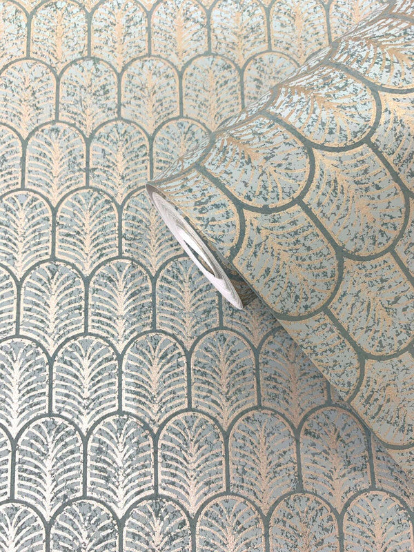 Geo Arch Art Deco Wallpaper in Gold/Green