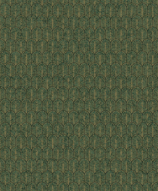 Geo Arch Art Deco Wallpaper in Green/Gold