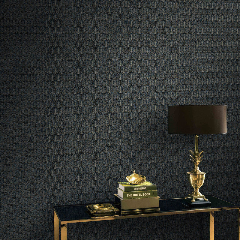 Geo Arch Art Deco Wallpaper in Gold/Blue