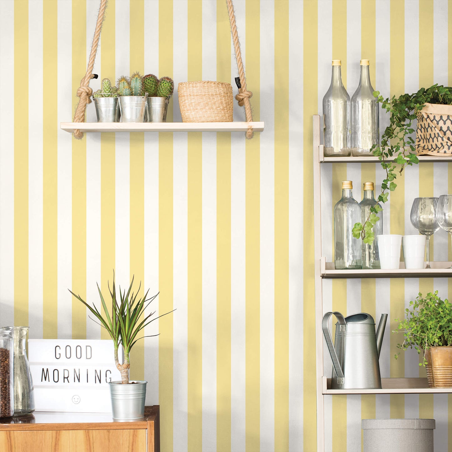 Awning Stripe Yellow/White Wallpaper from the Just Kitchens Collection by Galerie Wallcoverings