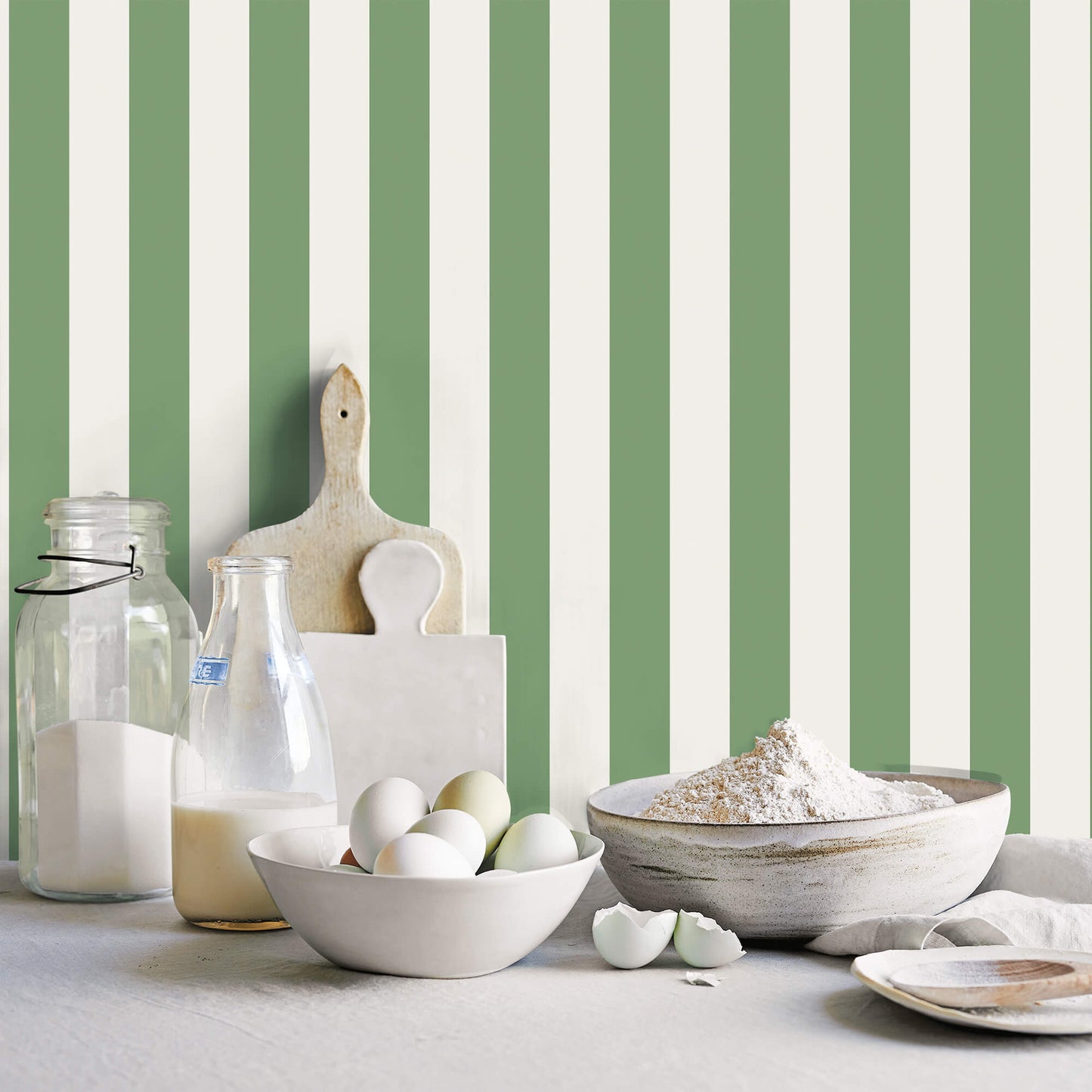 Awning Stripe Green Wallpaper from the Just Kitchens Collection by Galerie Wallcoverings