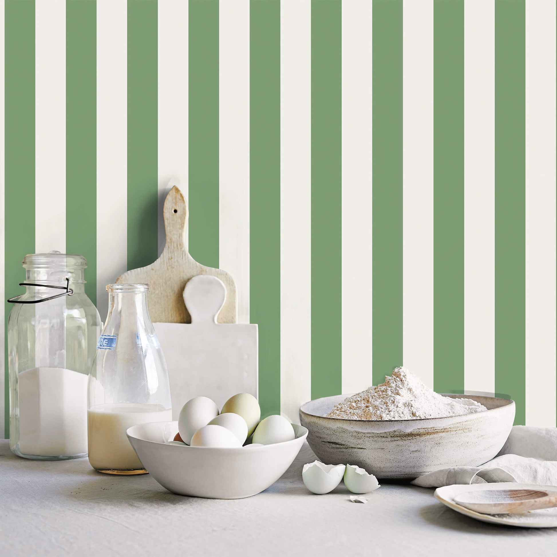 Awning Stripe Green Wallpaper from the Just Kitchens Collection by Galerie Wallcoverings