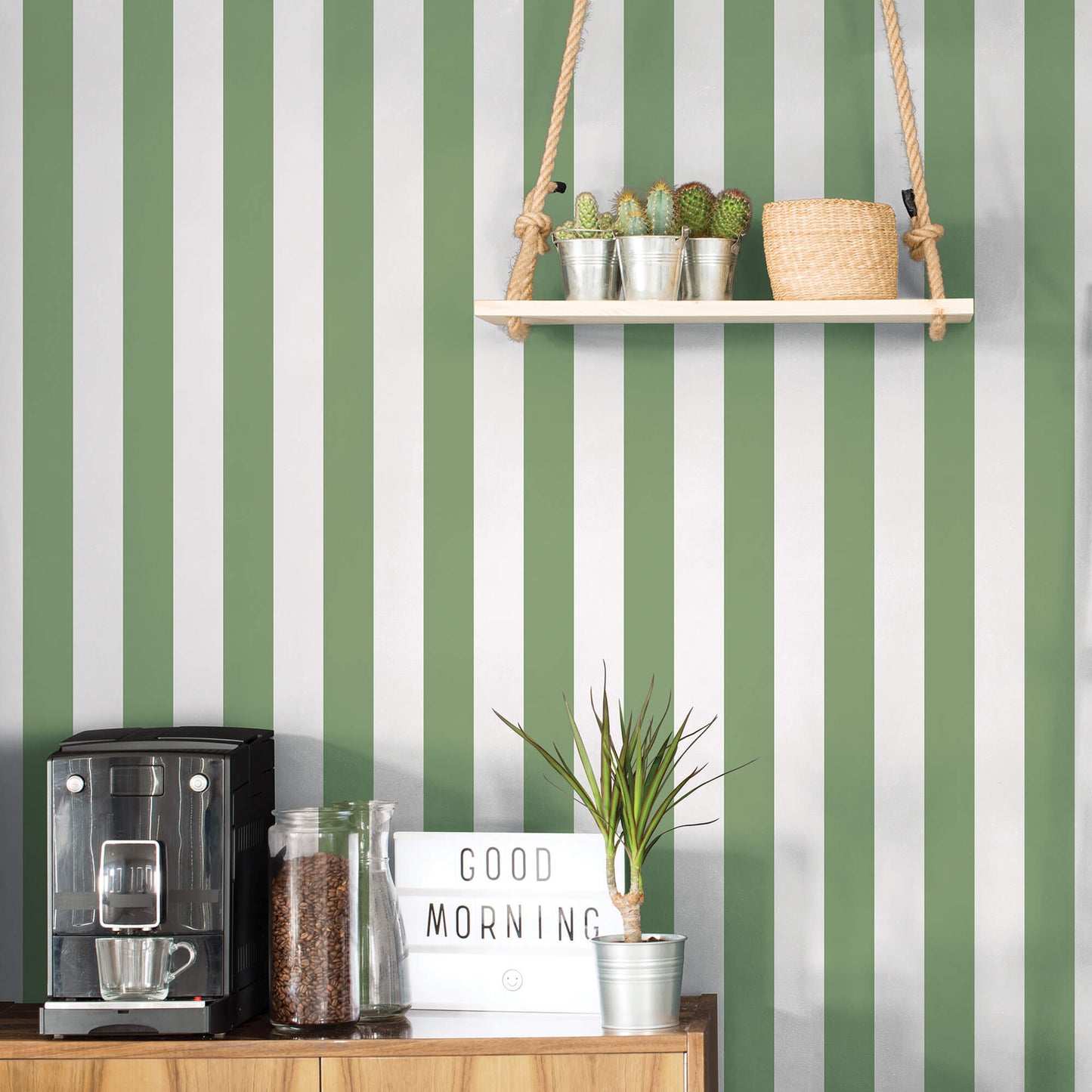 Awning Stripe Green Wallpaper from the Just Kitchens Collection by Galerie Wallcoverings