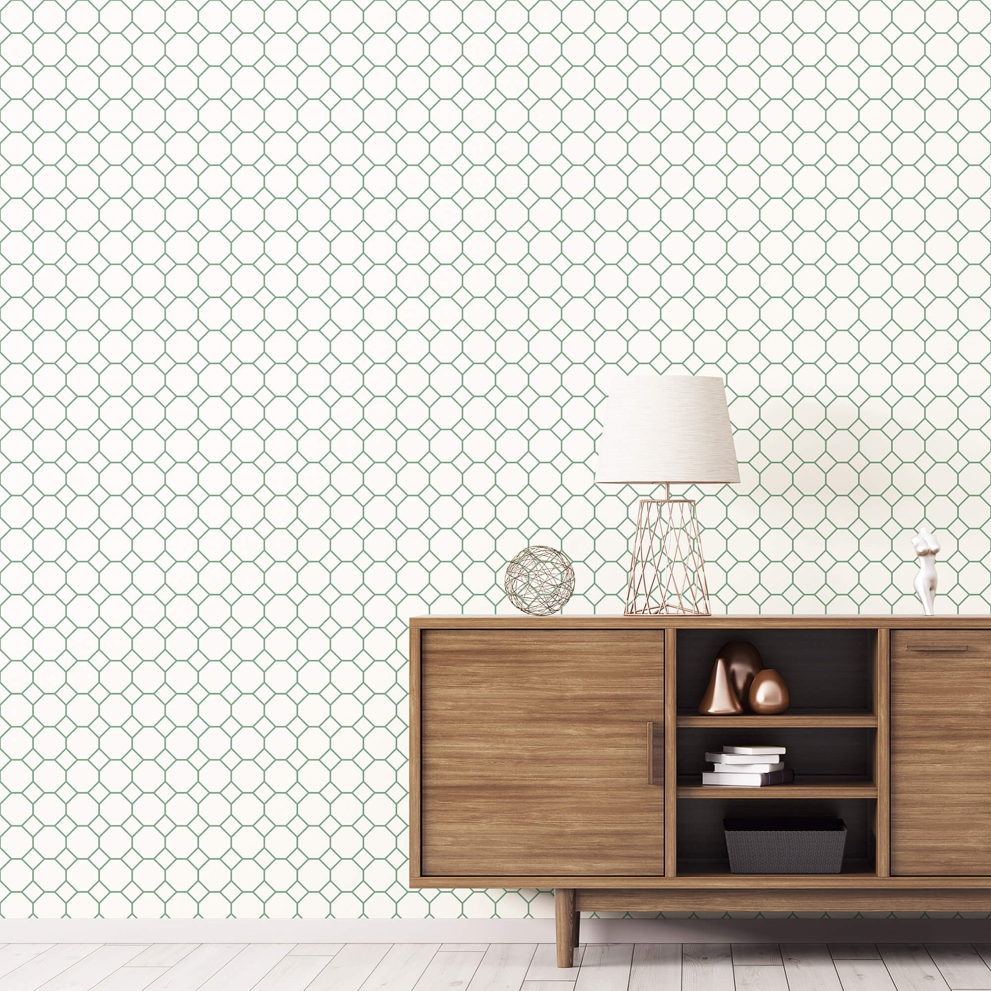 Bee Hive Green/White Wallpaper from the Just Kitchens Collection by Galerie Wallcoverings