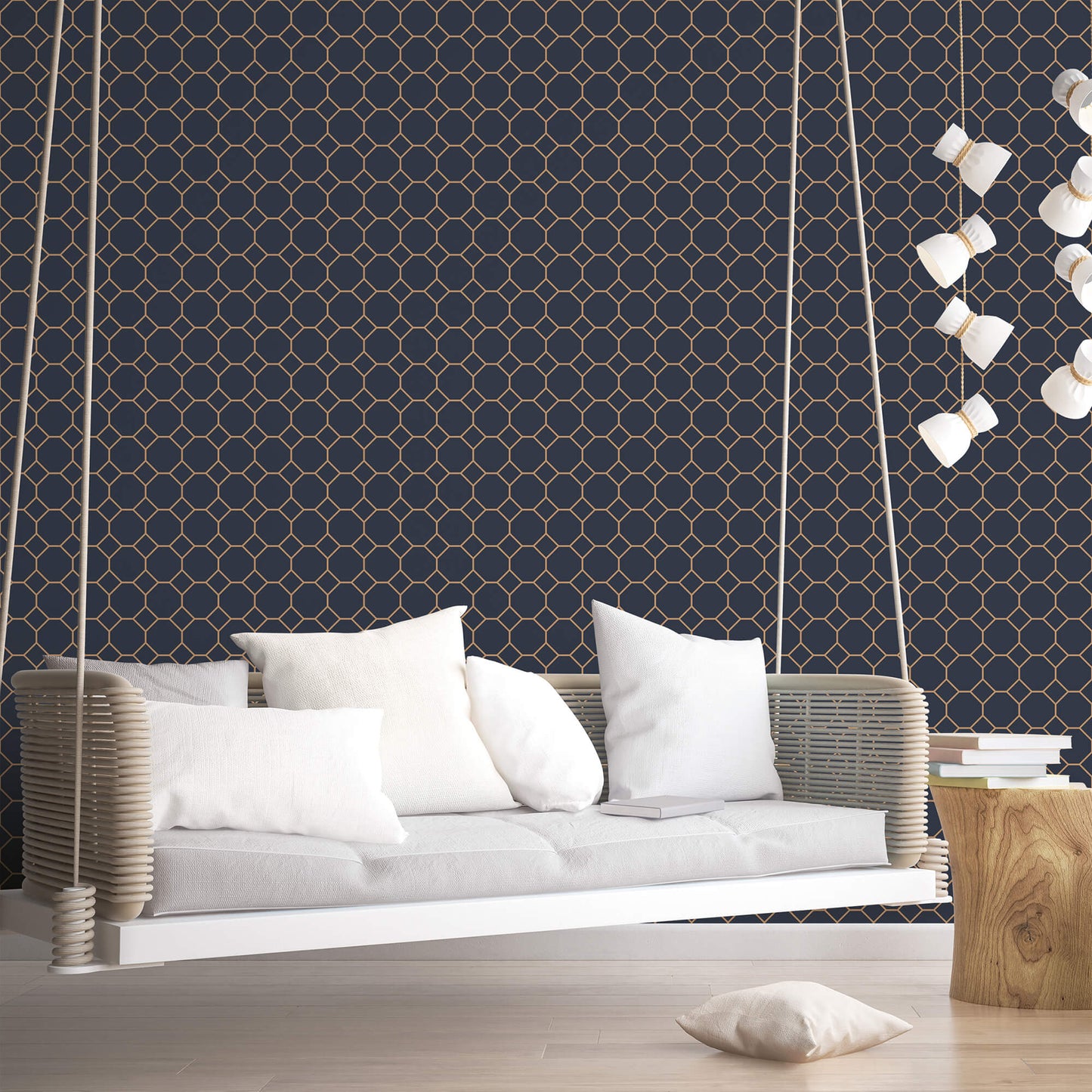 Bee Hive Navy/Gold Wallpaper from the Just Kitchens Collection by Galerie Wallcoverings