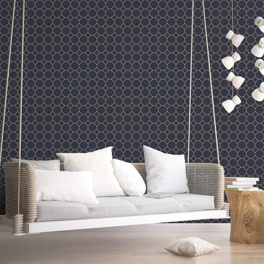Bee Hive Navy/Gold Wallpaper from the Just Kitchens Collection by Galerie Wallcoverings