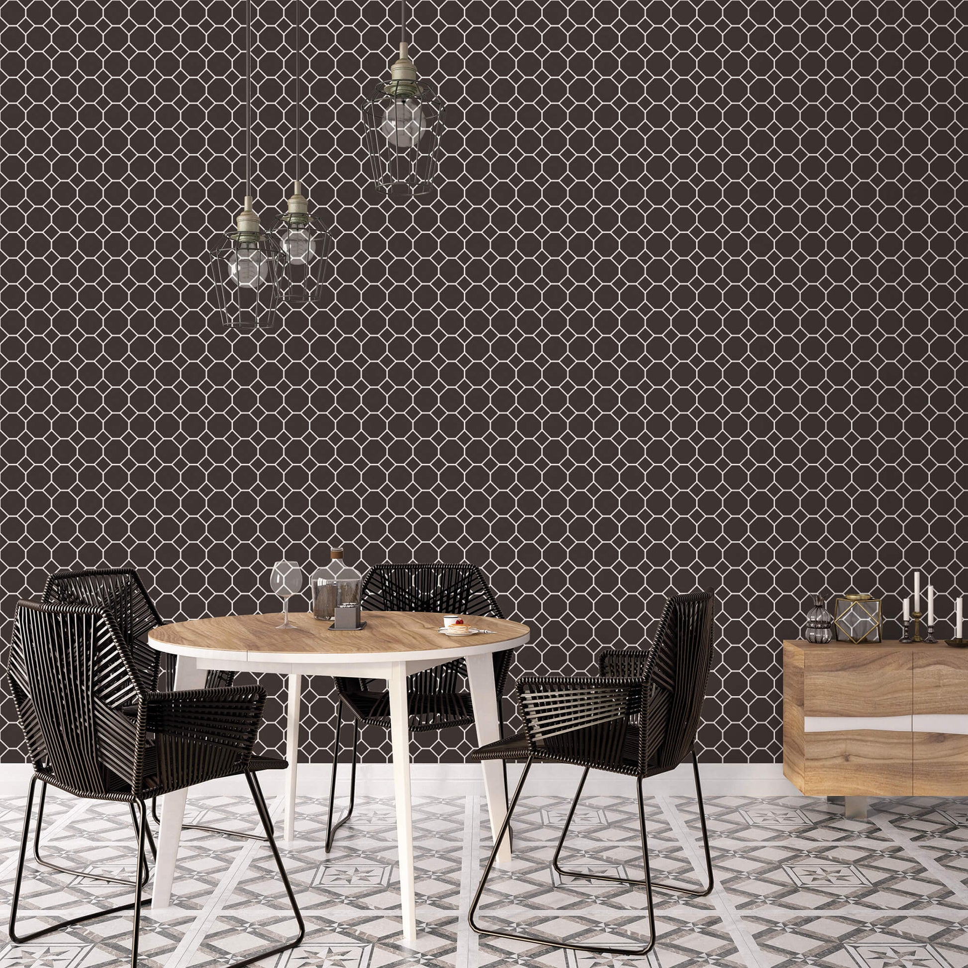 Bee Hive Black/White Wallpaper from the Just Kitchens Collection by Galerie Wallcoverings