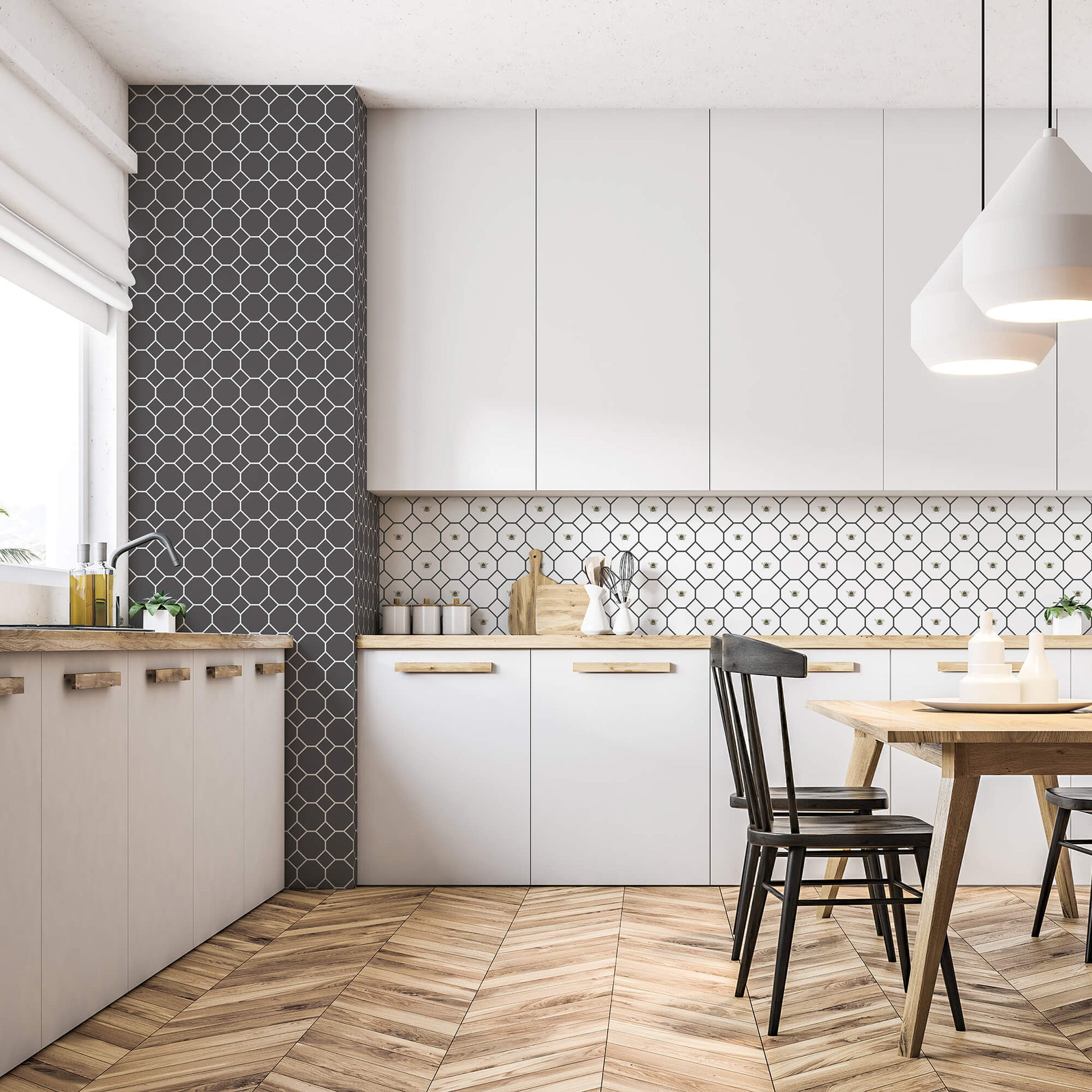 Bee Hive with bees Black/White Wallpaper from the Just Kitchens Collection by Galerie Wallcoverings