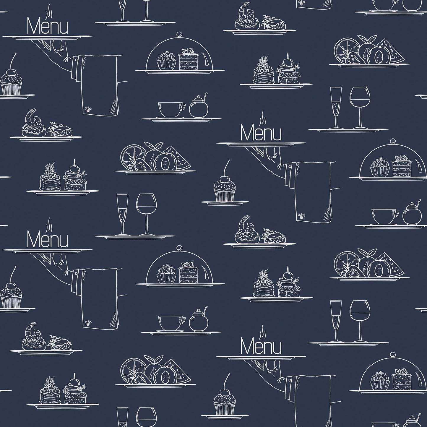 Chalkboard Menu Navy Wallpaper from the Just Kitchens Collection by Galerie Wallcoverings