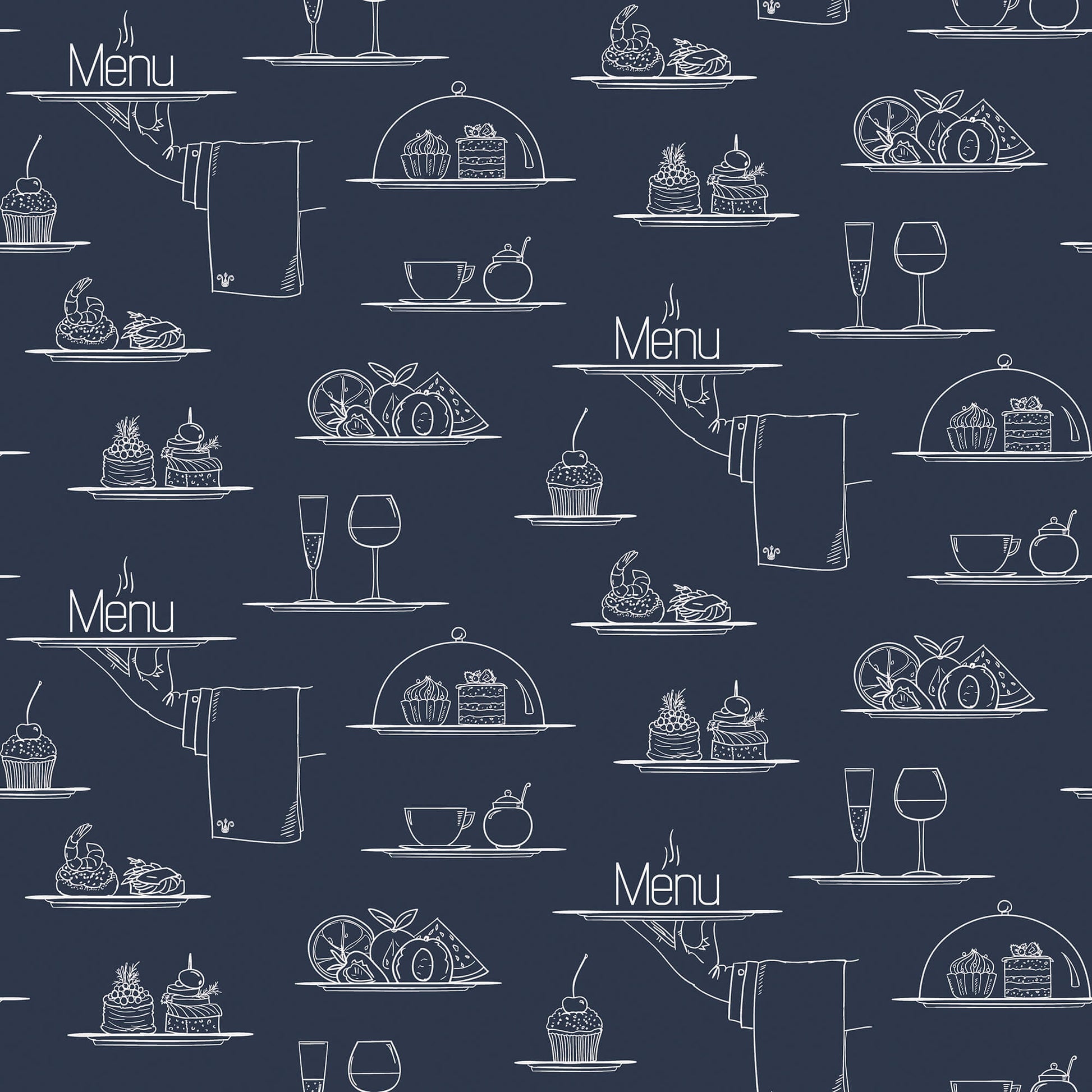 Chalkboard Menu Navy Wallpaper from the Just Kitchens Collection by Galerie Wallcoverings