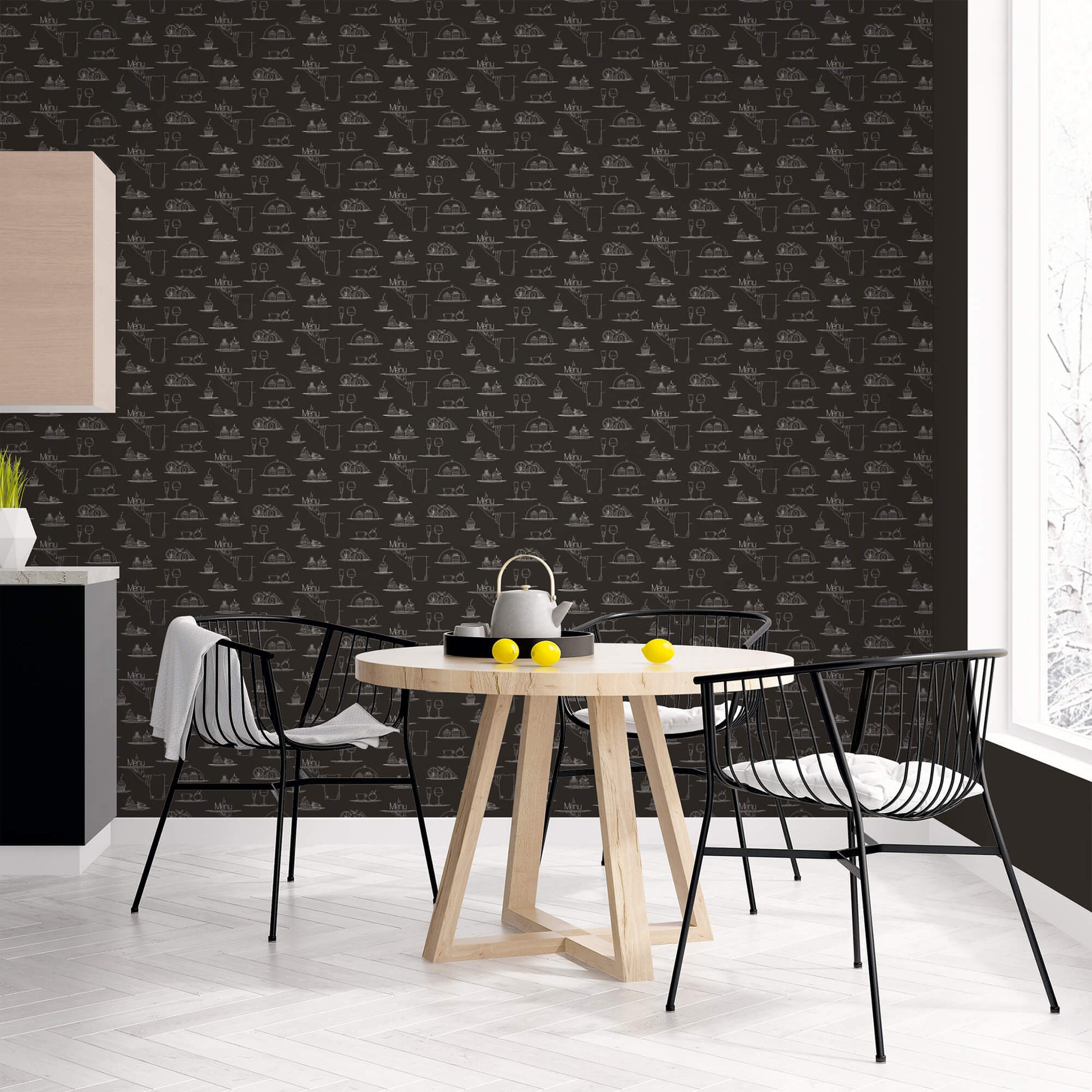 Chalkboard Menu Black Wallpaper from the Just Kitchens Collection by Galerie Wallcoverings