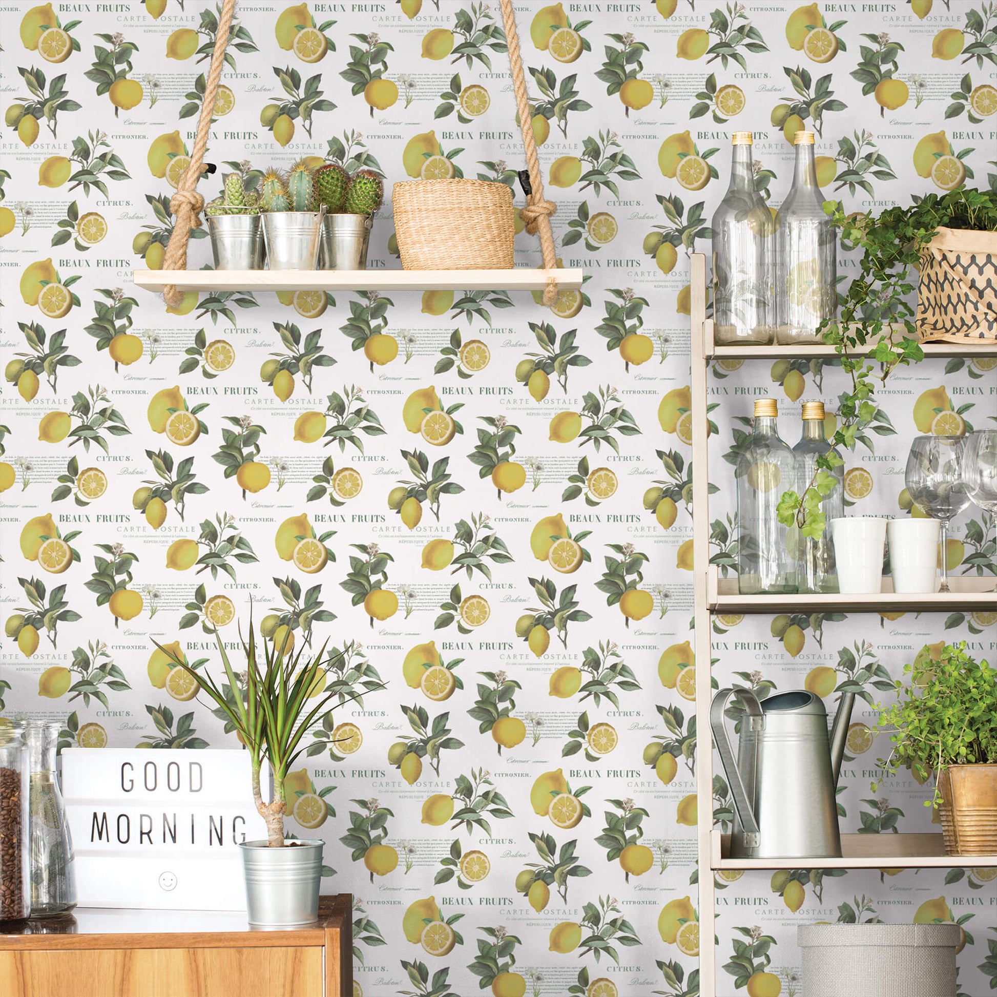 Citron Botanical Yellow/Green Wallpaper from the Just Kitchens Collection by Galerie Wallcoverings