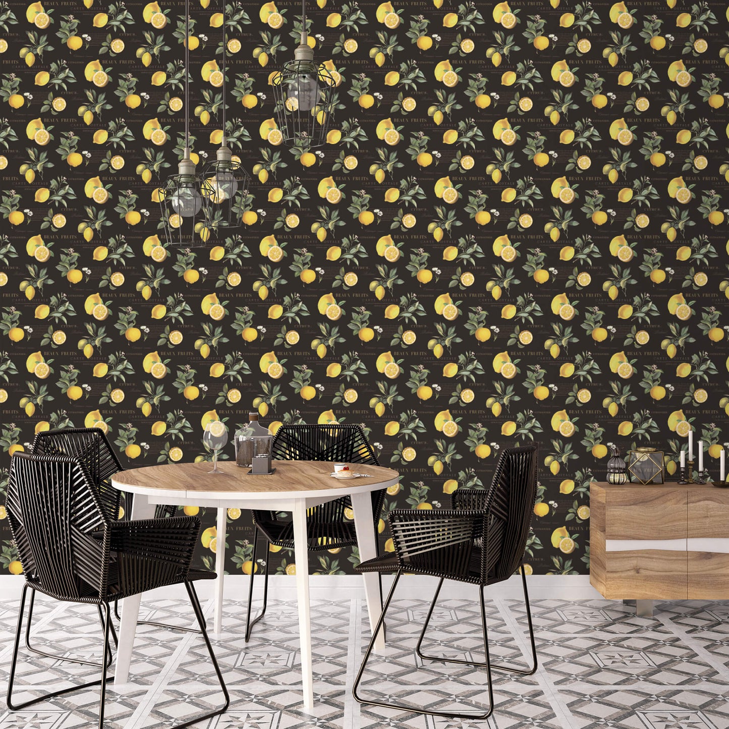 Citron Botanical Black/Yellow Wallpaper from the Just Kitchens Collection by Galerie Wallcoverings