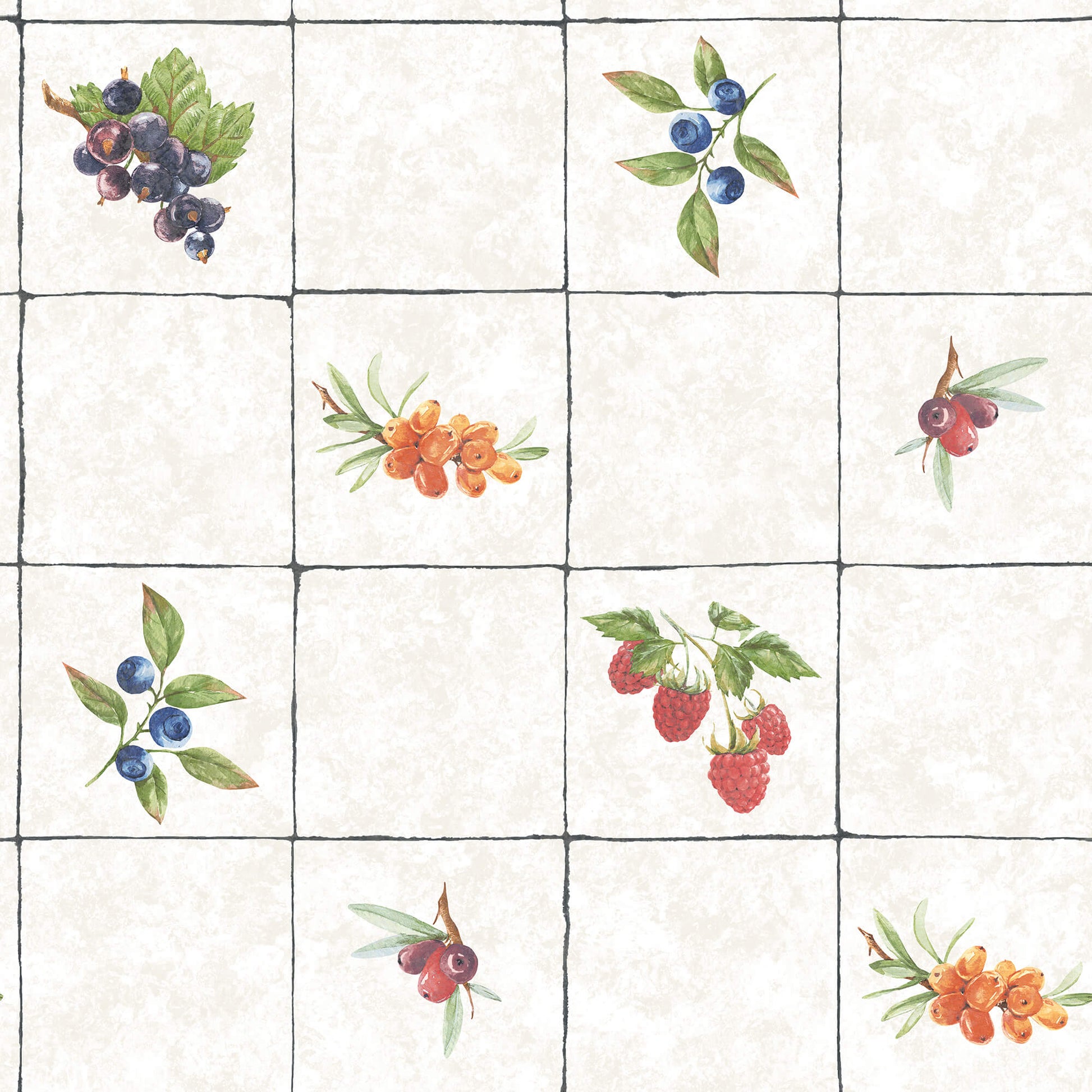 Fruit Tile Red/Blue Wallpaper from the Just Kitchens Collection by Galerie Wallcoverings