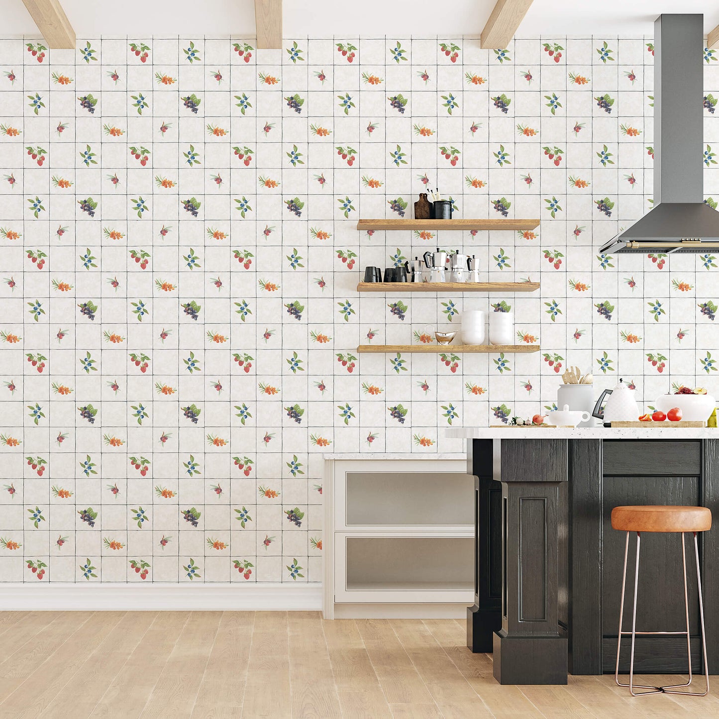 Fruit Tile Red/Blue Wallpaper from the Just Kitchens Collection by Galerie Wallcoverings