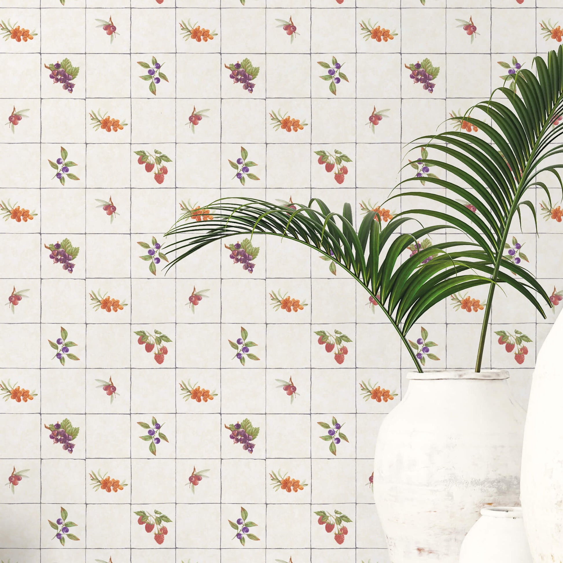 Fruit Tile Red/Purple Wallpaper from the Just Kitchens Collection by Galerie Wallcoverings