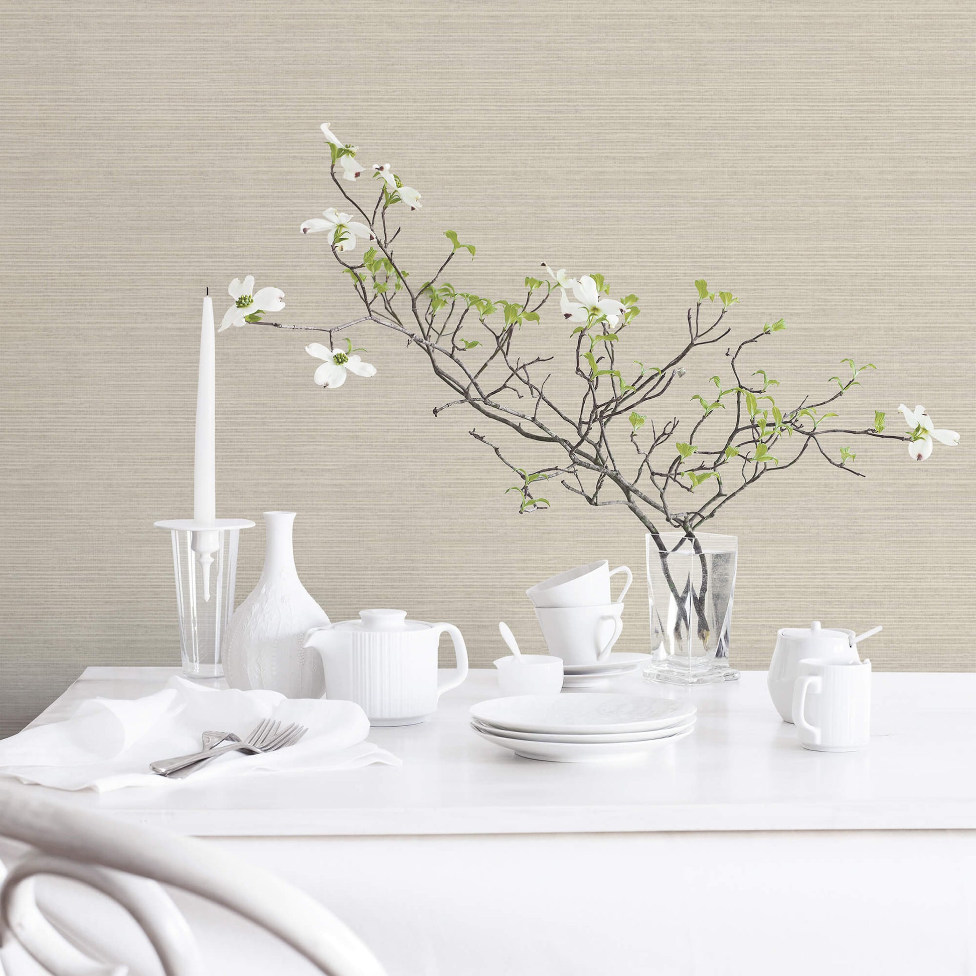 Grasscloth Beige Wallpaper from the Just Kitchens Collection by Galerie Wallcoverings