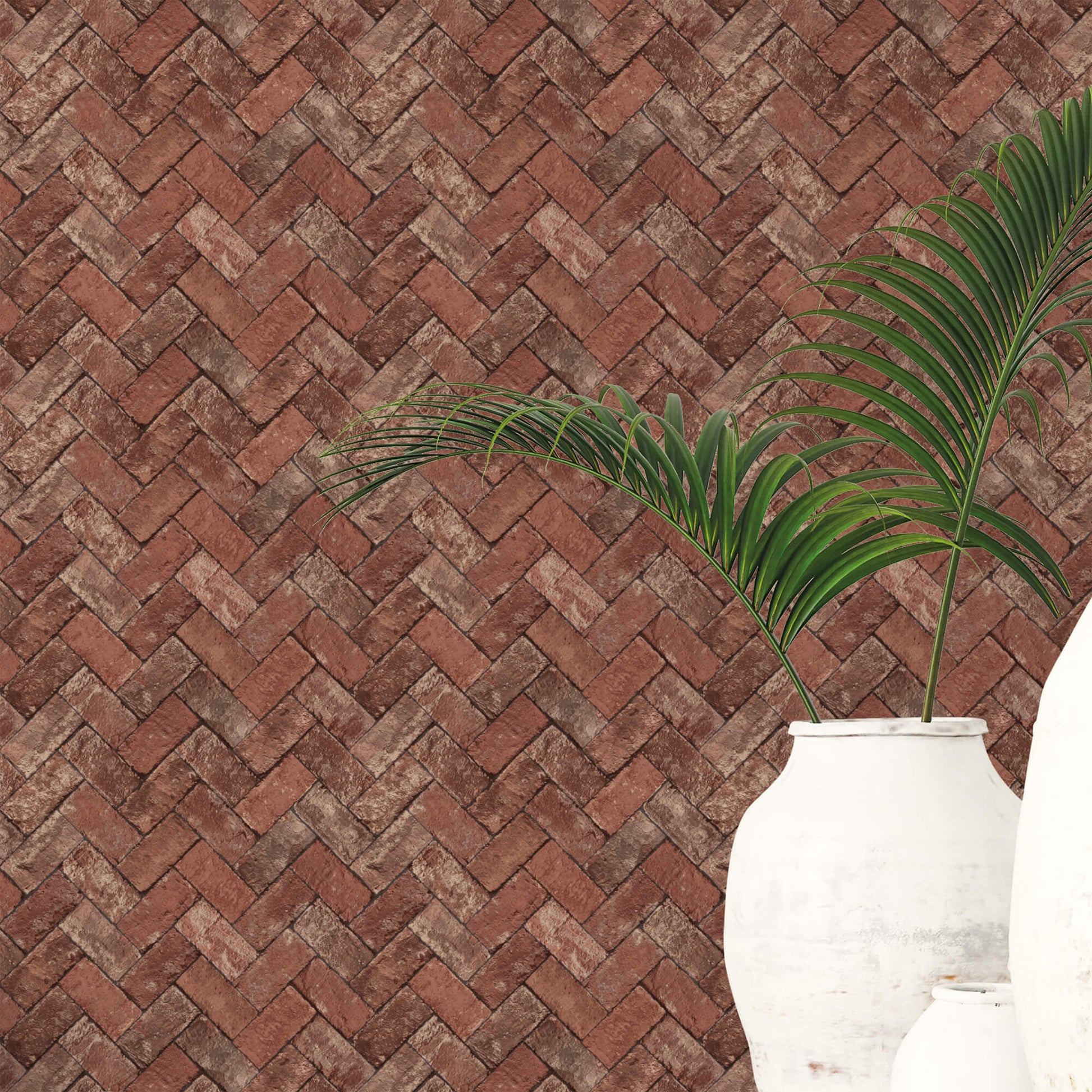 Herringbone Brick Red Wallpaper from the Just Kitchens Collection by Galerie Wallcoverings
