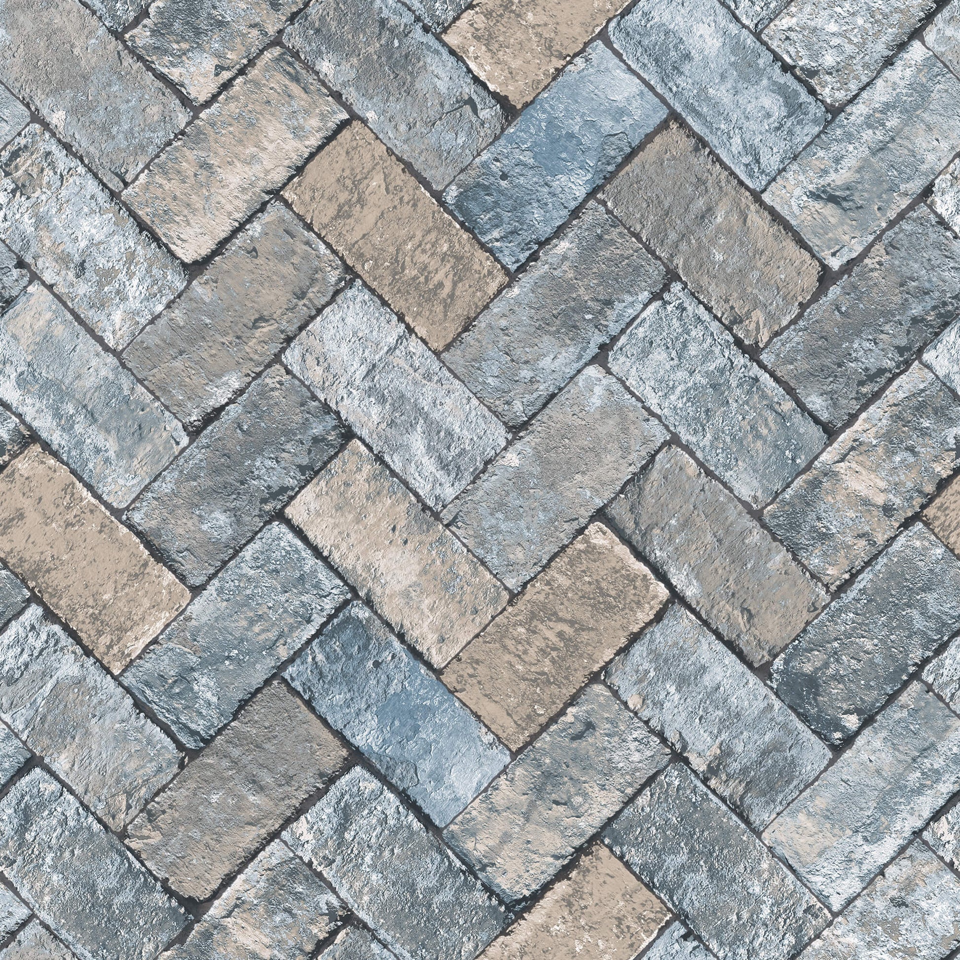 Herringbone Brick Blues/Taupe Wallpaper from the Just Kitchens Collection by Galerie Wallcoverings