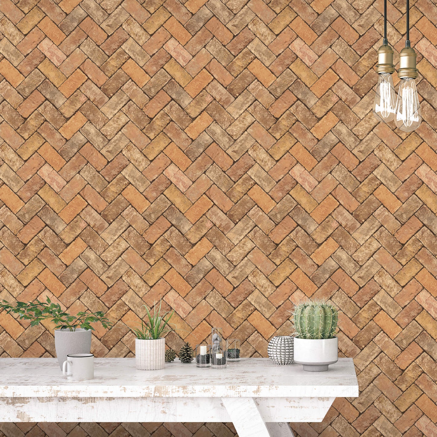 Herringbone Brick Orange/Brown Wallpaper from the Just Kitchens Collection by Galerie Wallcoverings