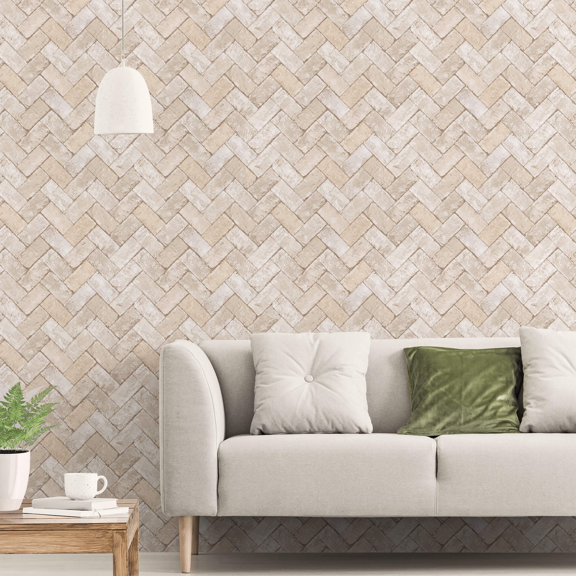 Herringbone Brick Beige/Grey Wallpaper from the Just Kitchens Collection by Galerie Wallcoverings