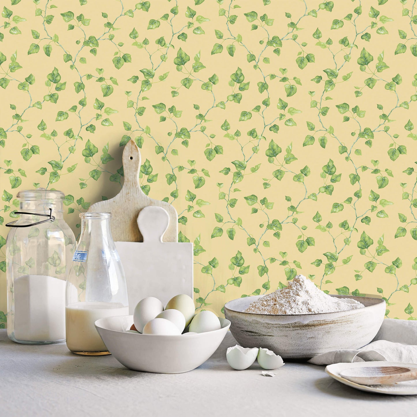 Just Ivy Yellow/Green Wallpaper from the Just Kitchens Collection by Galerie Wallcoverings