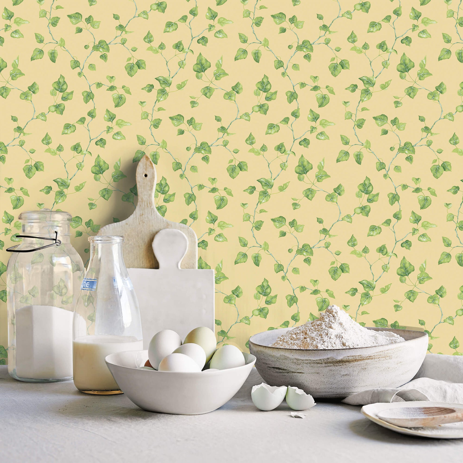 Just Ivy Yellow/Green Wallpaper from the Just Kitchens Collection by Galerie Wallcoverings