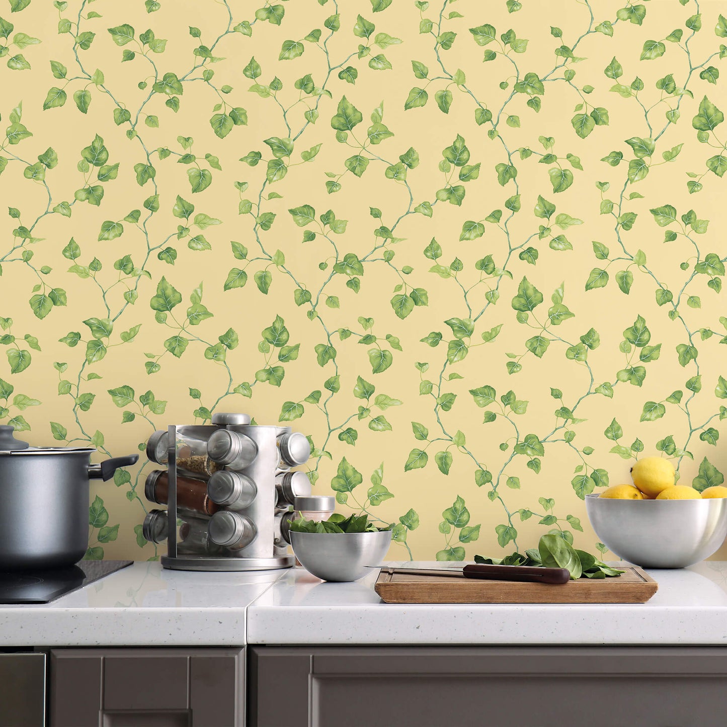 Just Ivy Yellow/Green Wallpaper from the Just Kitchens Collection by Galerie Wallcoverings