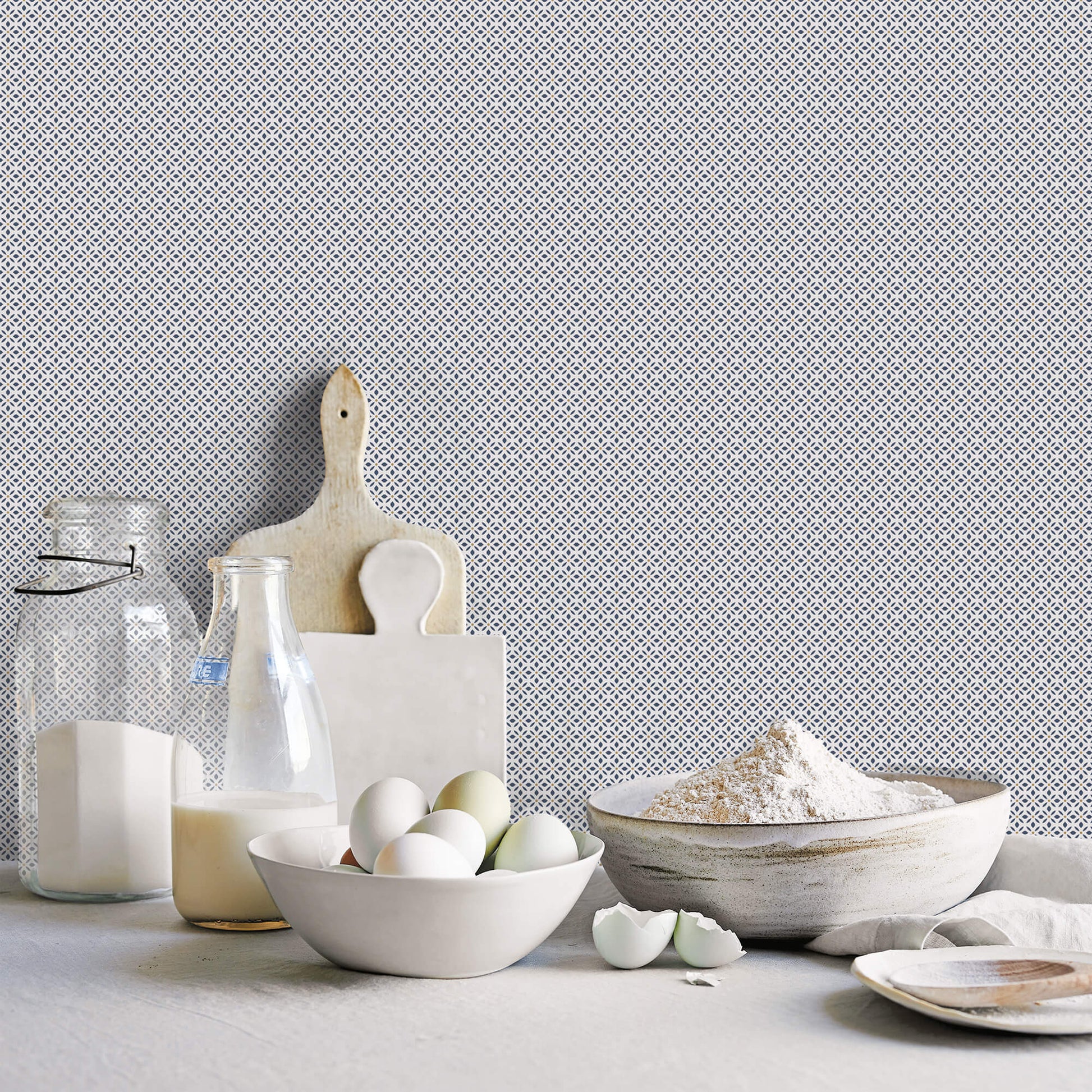 Leaf Dot Spot Navy/Gold Wallpaper from the Just Kitchens Collection by Galerie Wallcoverings
