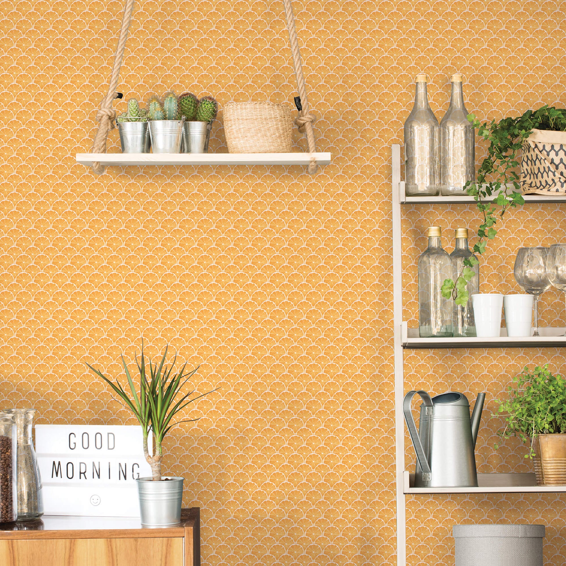 Lemon Scallop Orange Wallpaper from the Just Kitchens Collection by Galerie Wallcoverings