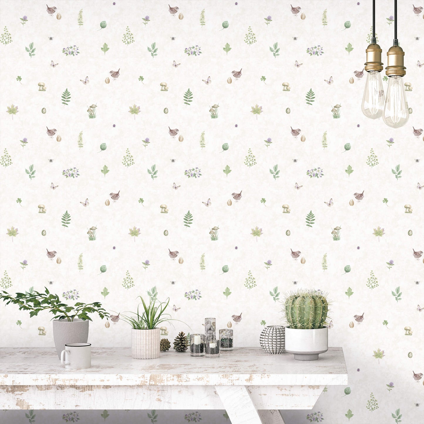 Meadow Spot Beige/Lilac Wallpaper from the Just Kitchens Collection by Galerie Wallcoverings