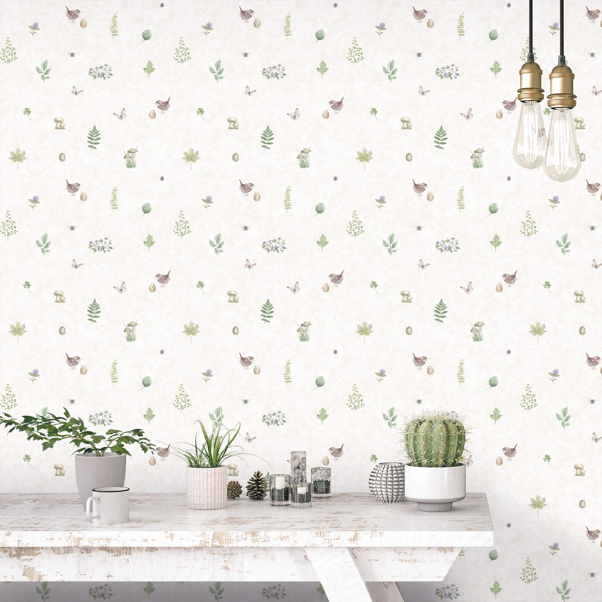 Meadow Spot Beige/Lilac Wallpaper from the Just Kitchens Collection by Galerie Wallcoverings
