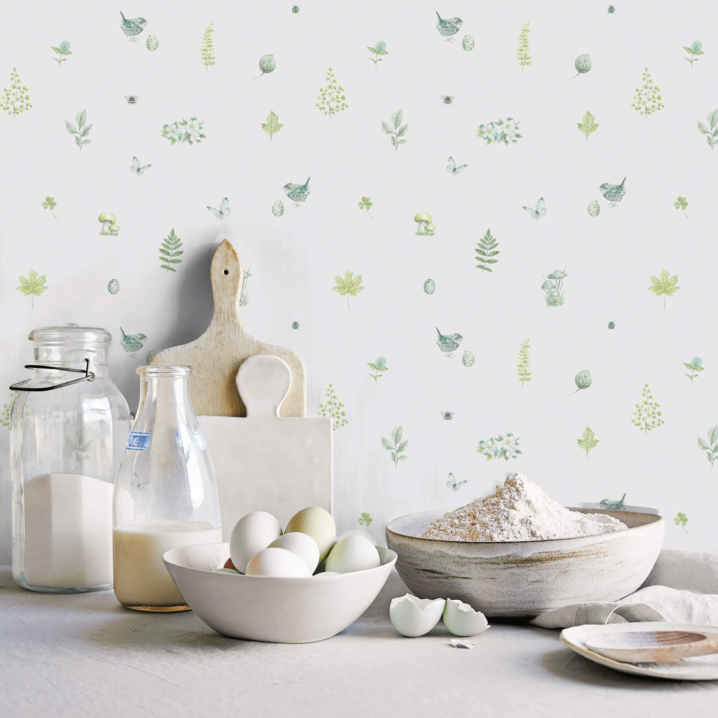 Meadow Spot Green/White Wallpaper from the Just Kitchens Collection by Galerie Wallcoverings