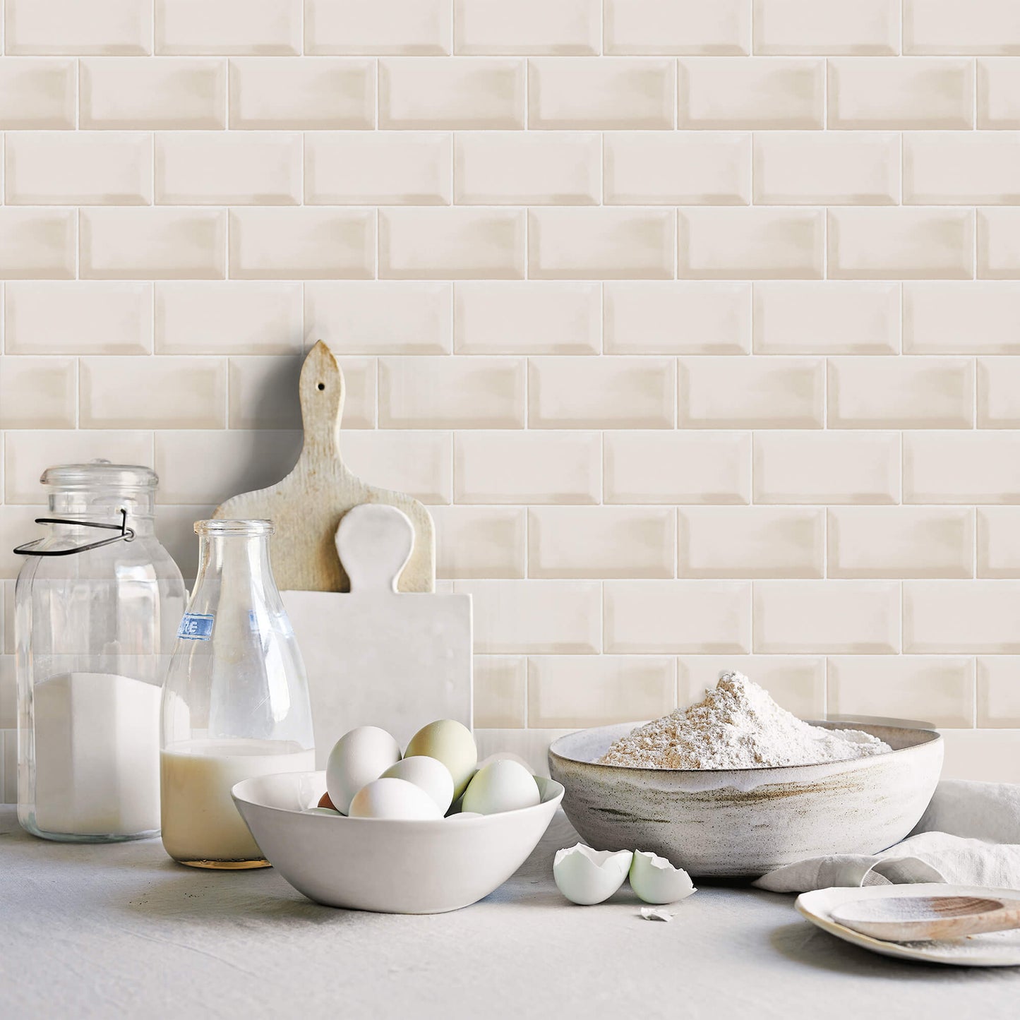 Metro Tile Beige Wallpaper from the Just Kitchens Collection by Galerie Wallcoverings