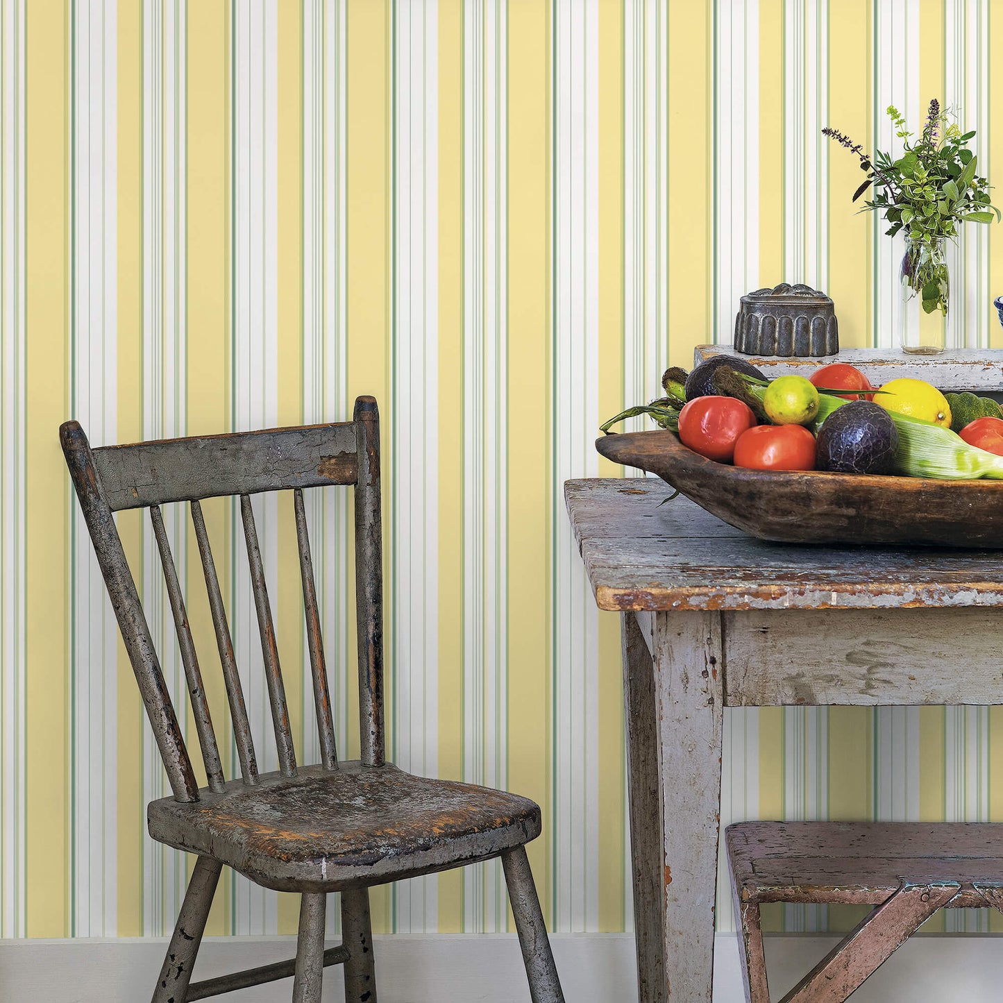 Multi Stripe Yellow/Green Wallpaper from the Just Kitchens Collection by Galerie Wallcoverings