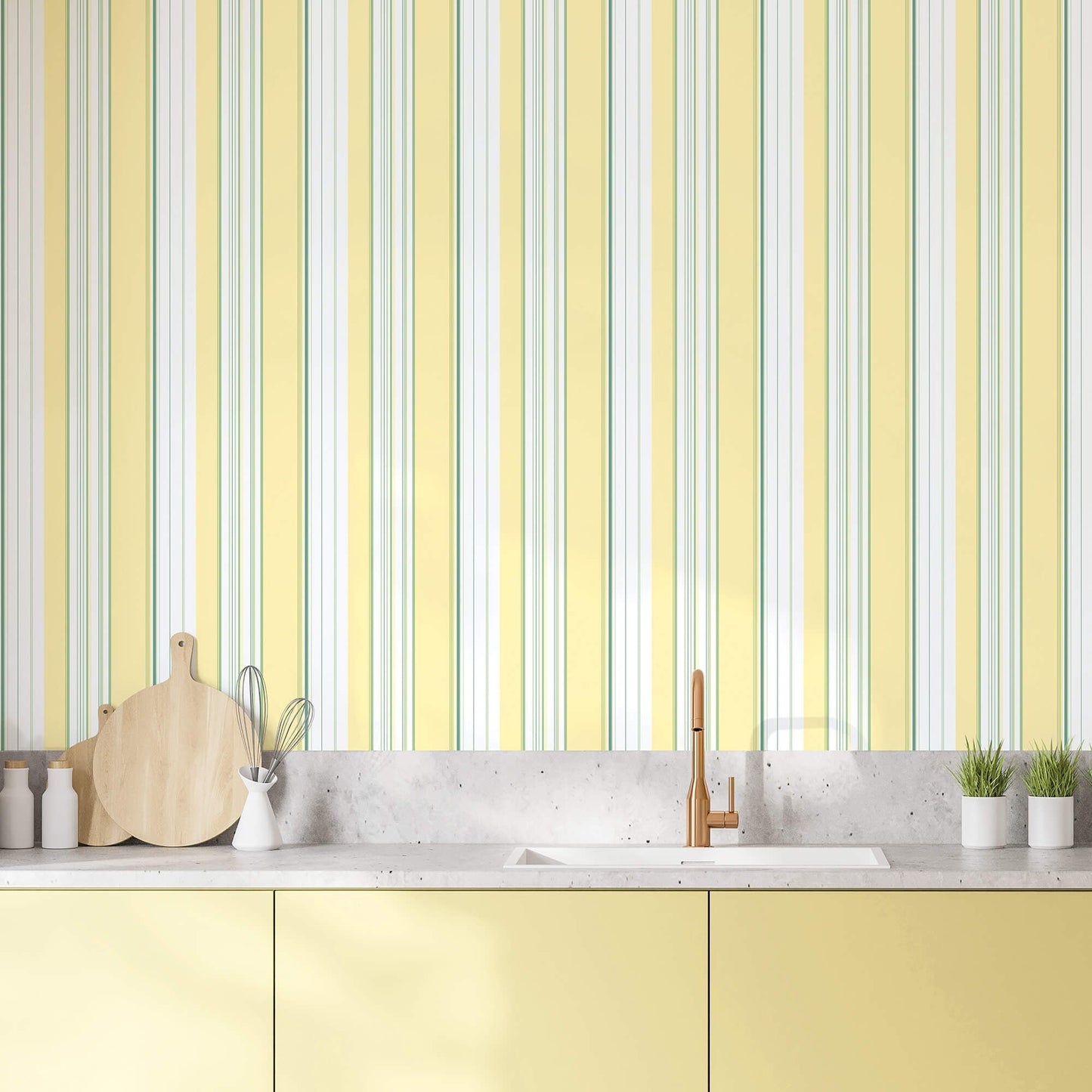 Multi Stripe Yellow/Green Wallpaper from the Just Kitchens Collection by Galerie Wallcoverings