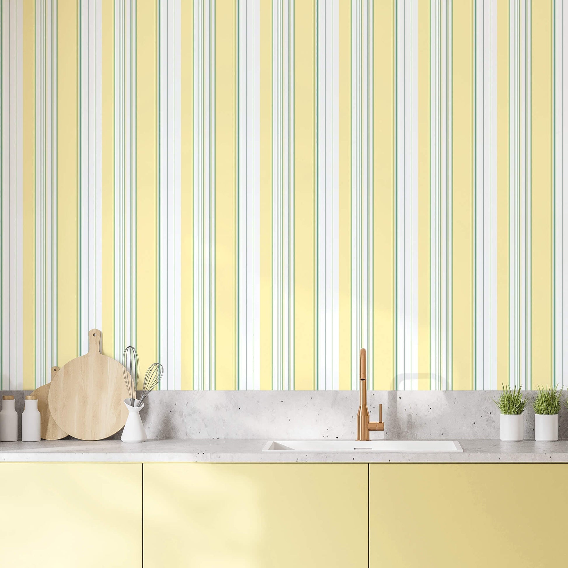 Multi Stripe Yellow/Green Wallpaper from the Just Kitchens Collection by Galerie Wallcoverings