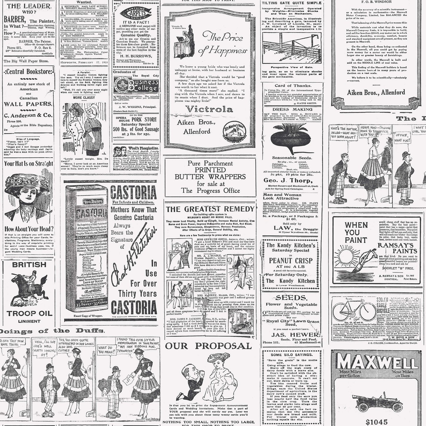 Newspaper Black/White Wallpaper from the Just Kitchens Collection by Galerie Wallcoverings